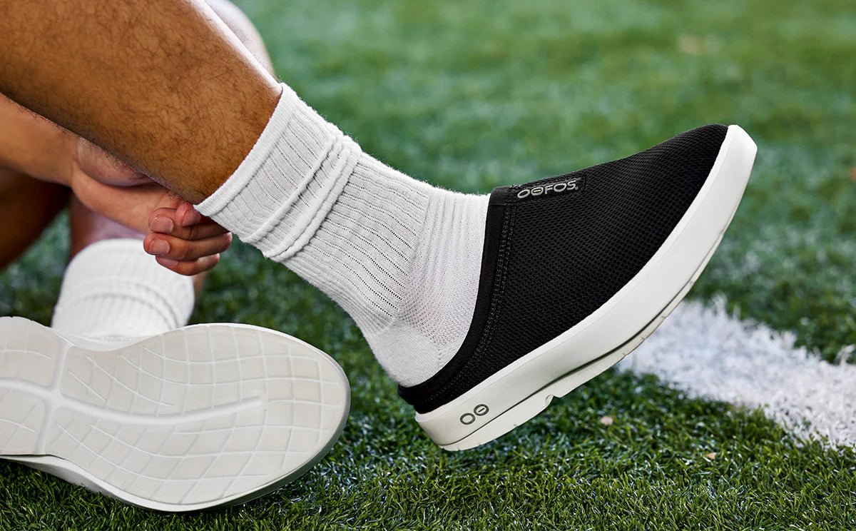 Oofos Sandals Men's OOcoozie Sport Mule - White Black - Image 9