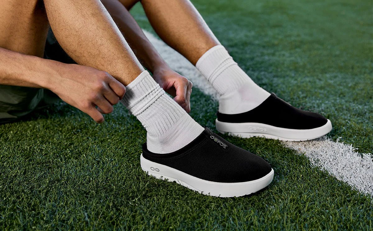 Oofos Sandals Men's OOcoozie Sport Mule - White Black - Image 8